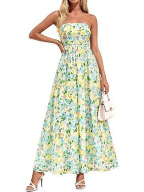 Floral Strapless Maxi Dress for Women | Summer Boho Style, Beach Ready Outfit